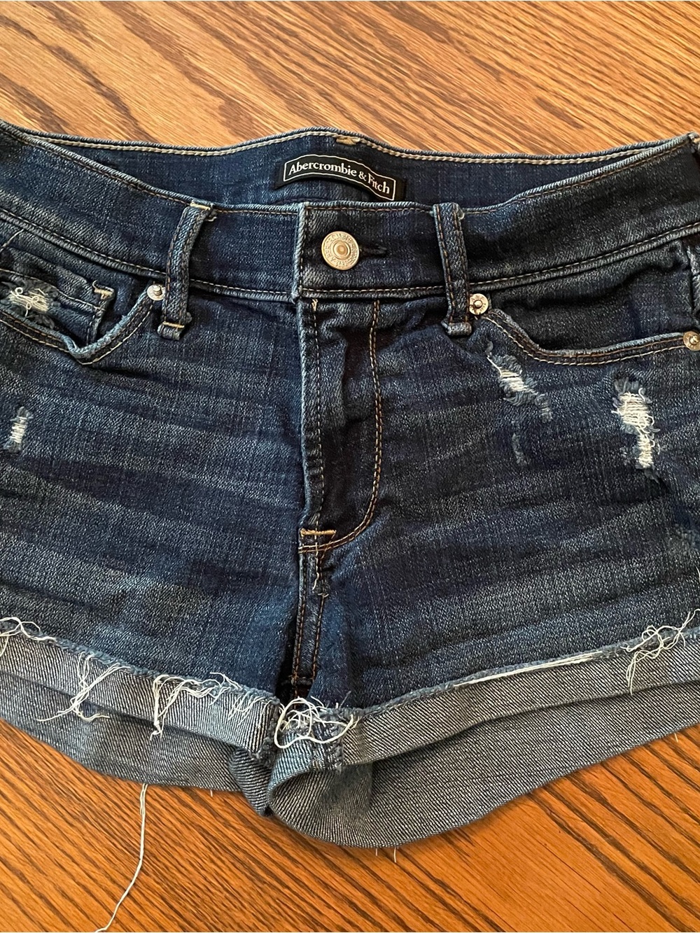 Abercrombie & Fitch Dark Blue Distressed Denim Shorts women size 24